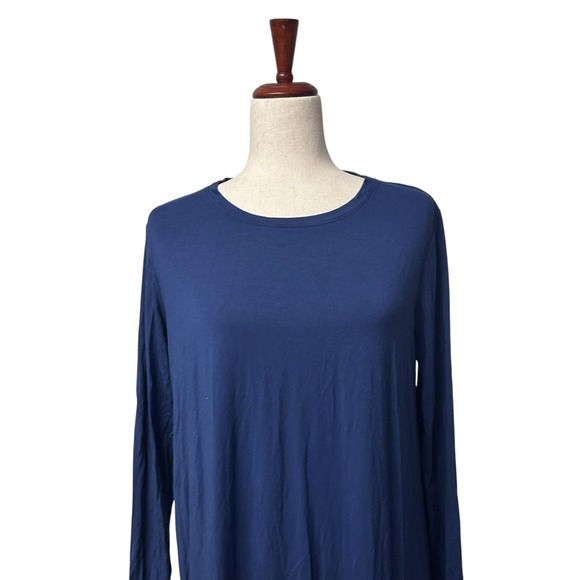 LAKE Women's Pajama Dress Size Medium Navy Blue Pima Long Sleeve Nightgown - Picture 8 of 12